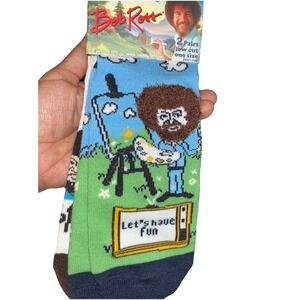 Bob Ross Socks Low Cut 2 Pairs New One Size Happy Little Trees Paint Art Color